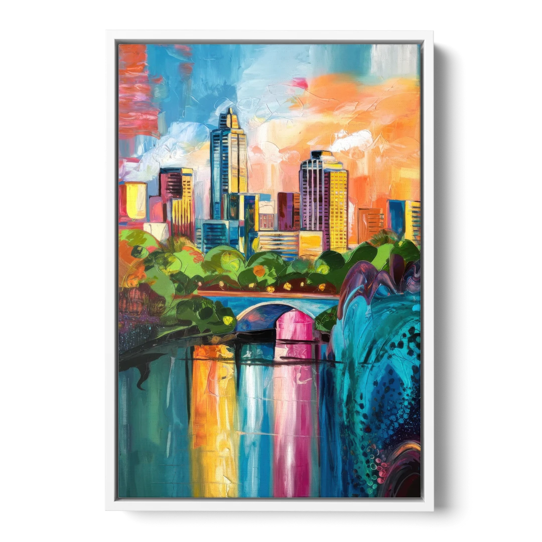 Austin Street Art Culture - White Framed Canvas Wall Art - Front
