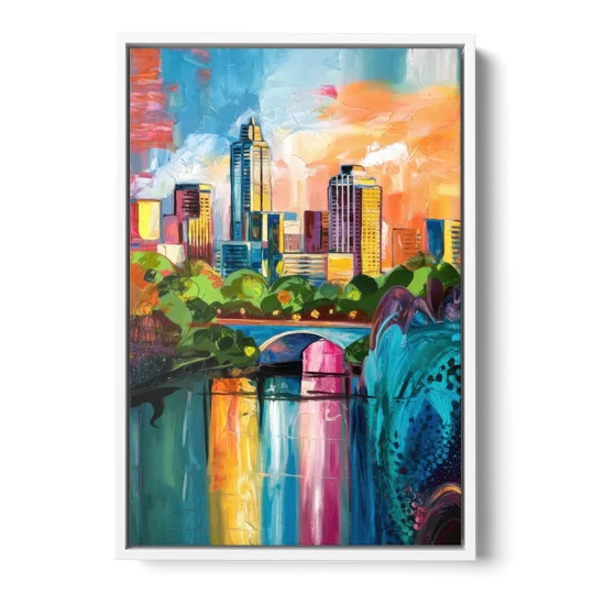 Austin Street Art Culture - White Framed Canvas Wall Art - Front