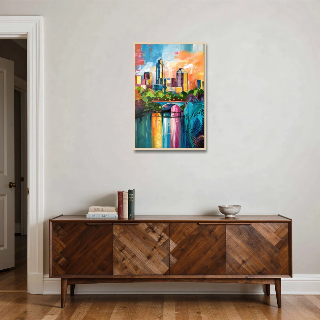 Austin Street Art Culture - Oak Framed Canvas Wall Art - Coffee Table - 24x36
