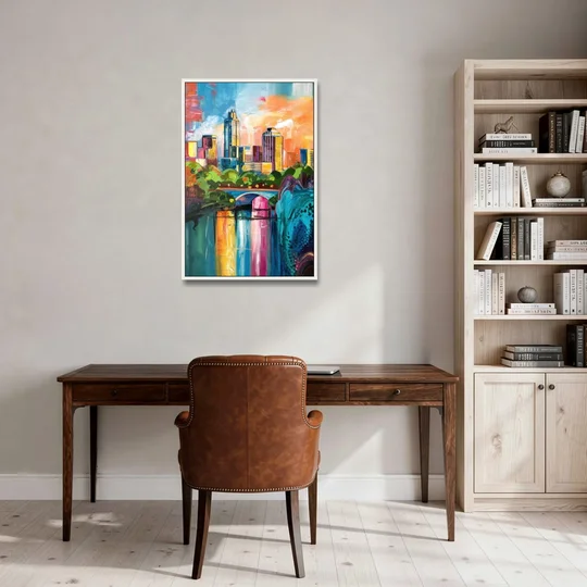 Austin Street Art Culture - White Framed Canvas Wall Art - Office - 24x36