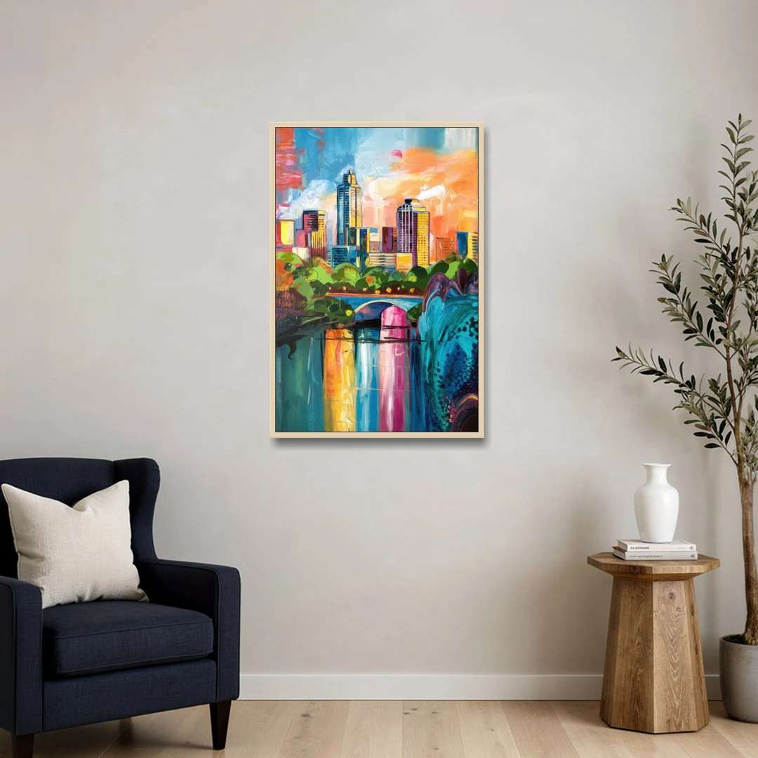 Austin Street Art Culture - Oak Framed Canvas Wall Art - Sofa - 24x36