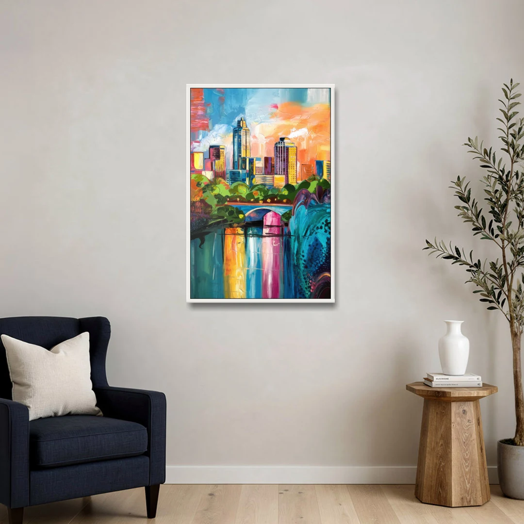 Austin Street Art Culture - White Framed Canvas Wall Art - Sofa - 24x36