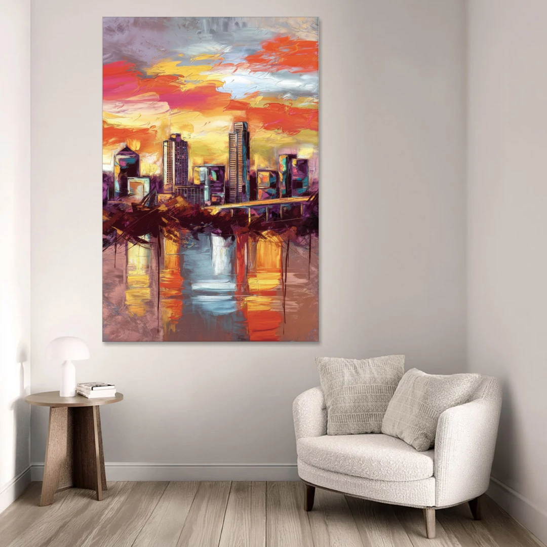 Austin Sunset Over Skyline - Canvas Wall Art - Sofa - 40x60