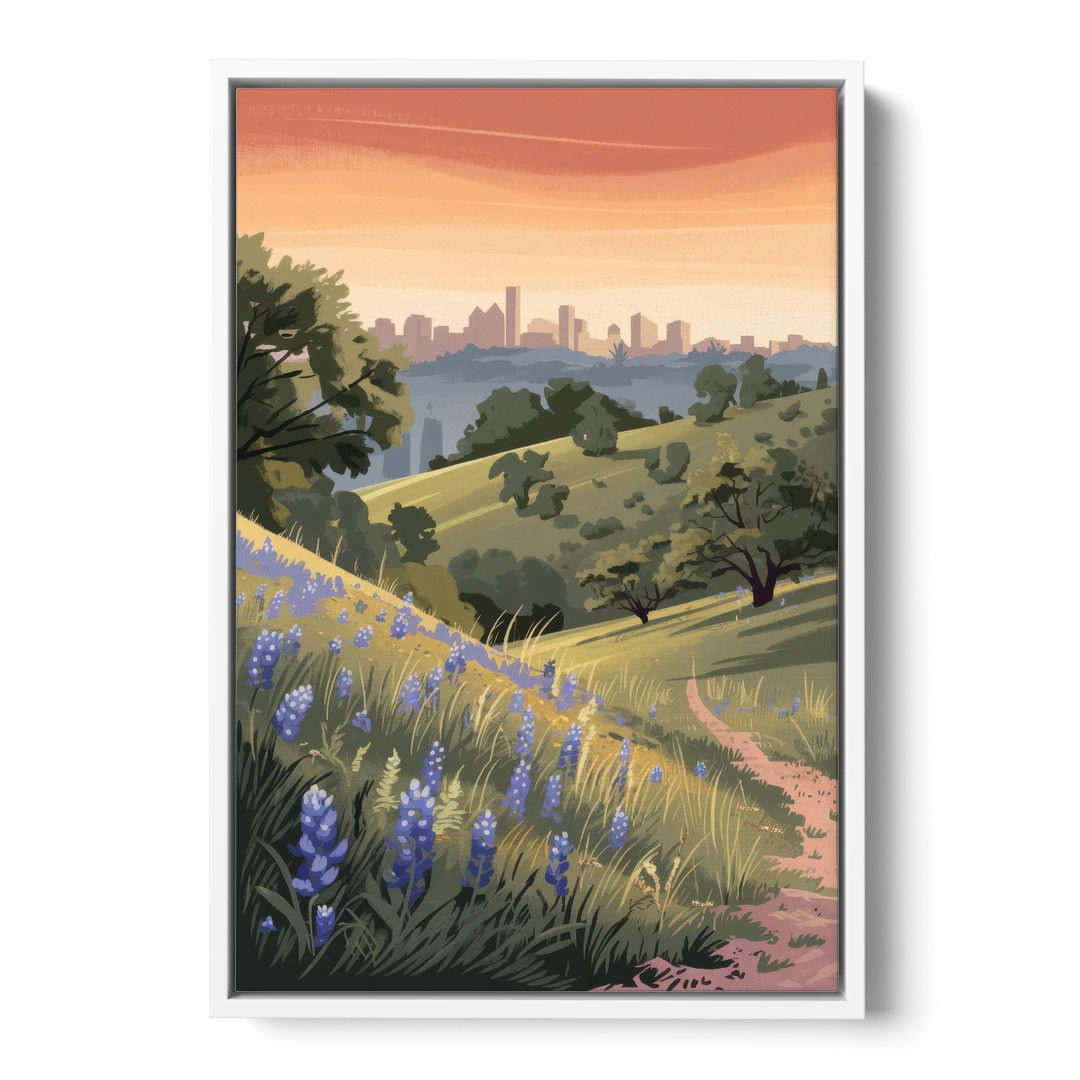 Austin Texas Hill Country - White Framed Canvas Wall Art - Front