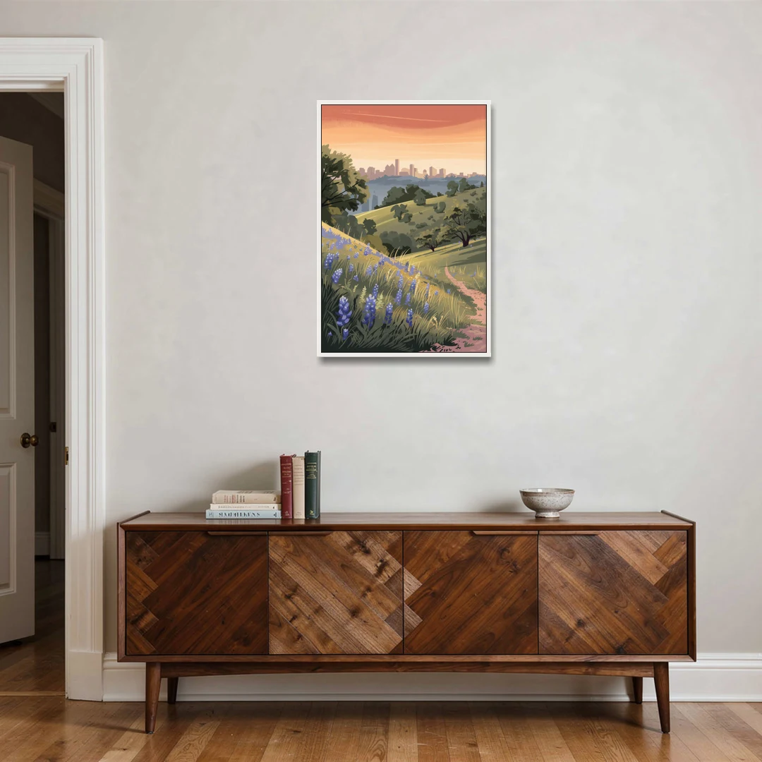 Austin Texas Hill Country - White Framed Canvas Wall Art - Coffee Table - 24x36