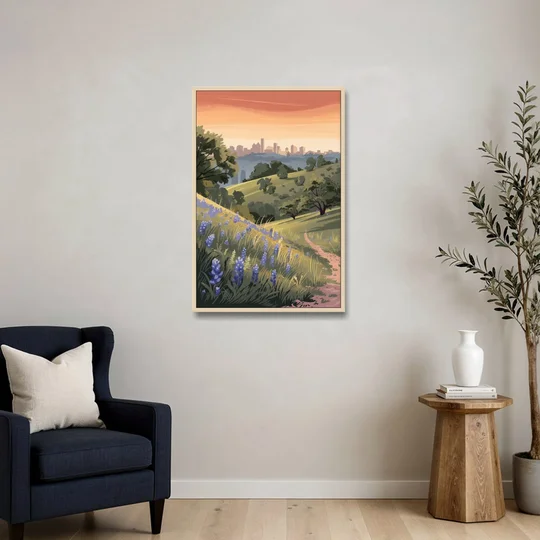Austin Texas Hill Country - Oak Framed Canvas Wall Art - Sofa - 24x36