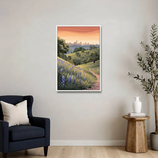 Austin Texas Hill Country - White Framed Canvas Wall Art - Sofa - 24x36