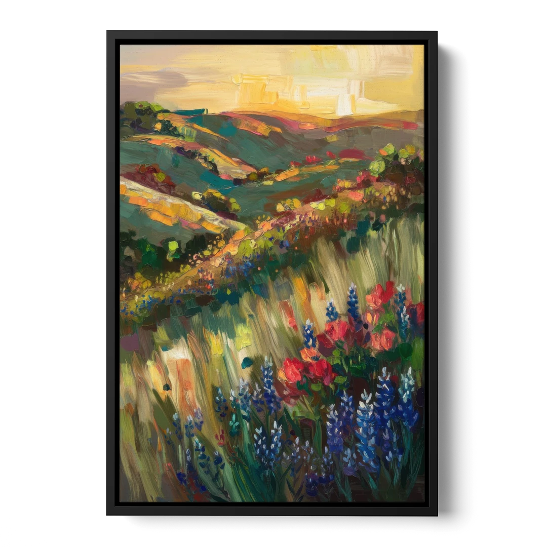 Austin Texas Hill Country Landscape - Black Framed Canvas Wall Art - Front