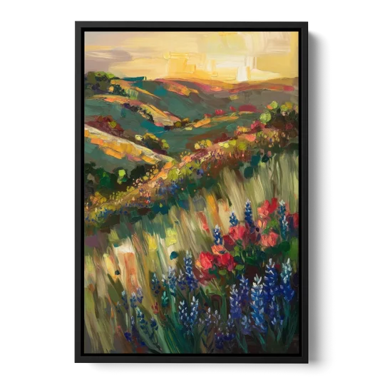 Austin Texas Hill Country Landscape - Black Framed Canvas Wall Art - Front
