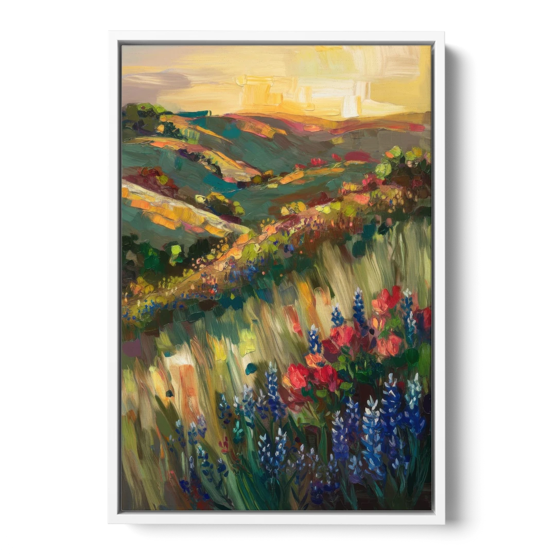 Austin Texas Hill Country Landscape - White Framed Canvas Wall Art - Front