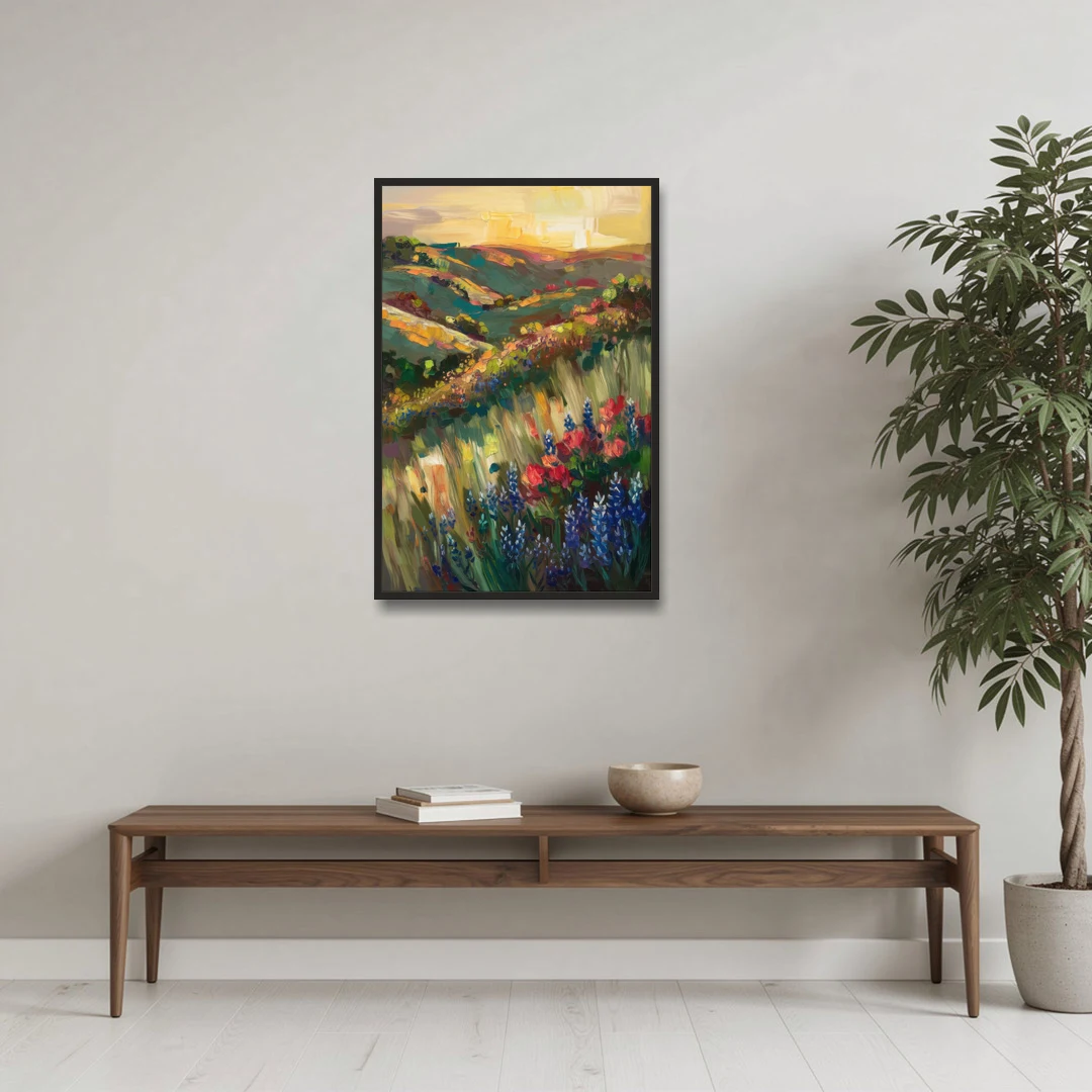 Austin Texas Hill Country Landscape - Black Framed Canvas Wall Art - Coffee Table - 24x36