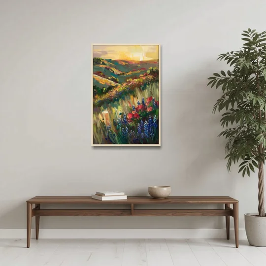 Austin Texas Hill Country Landscape - Oak Framed Canvas Wall Art - Coffee Table - 24x36