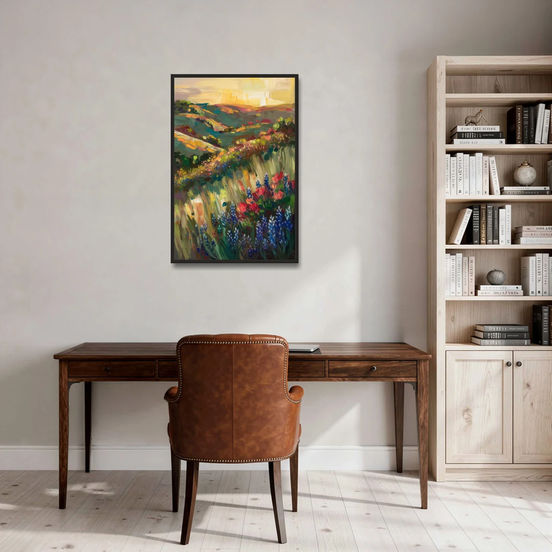 Austin Texas Hill Country Landscape - Black Framed Canvas Wall Art - Office - 24x36