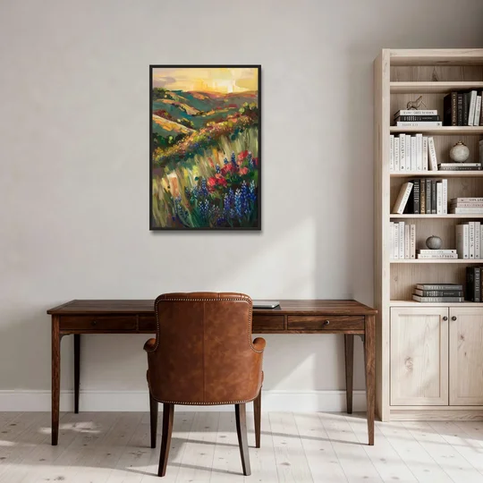 Austin Texas Hill Country Landscape - Black Framed Canvas Wall Art - Office - 24x36