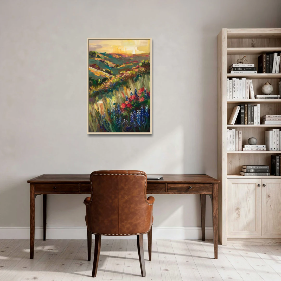 Austin Texas Hill Country Landscape - Oak Framed Canvas Wall Art - Office - 24x36