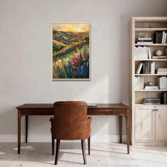 Austin Texas Hill Country Landscape - Oak Framed Canvas Wall Art - Office - 24x36