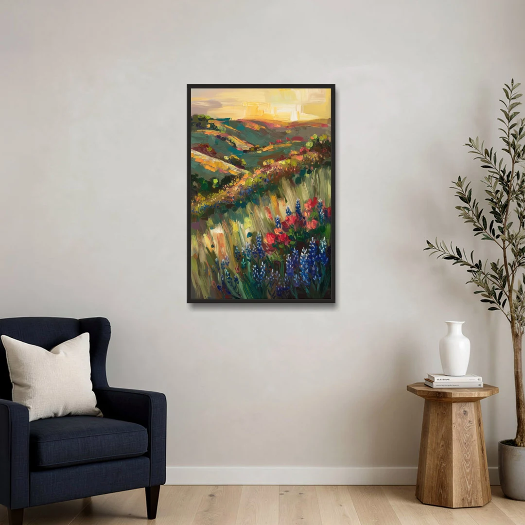 Austin Texas Hill Country Landscape - Black Framed Canvas Wall Art - Sofa - 24x36