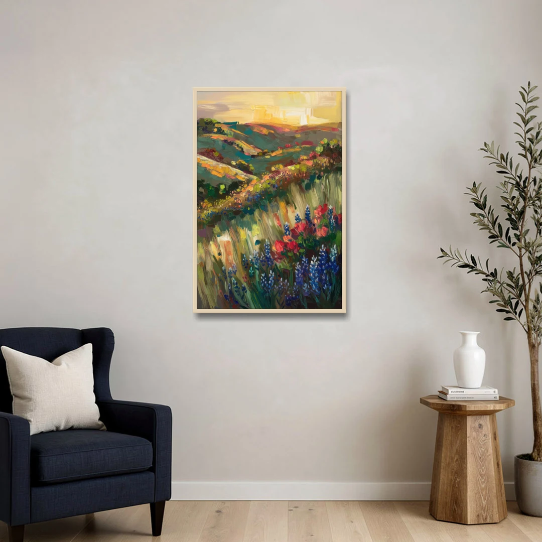 Austin Texas Hill Country Landscape - Oak Framed Canvas Wall Art - Sofa - 24x36