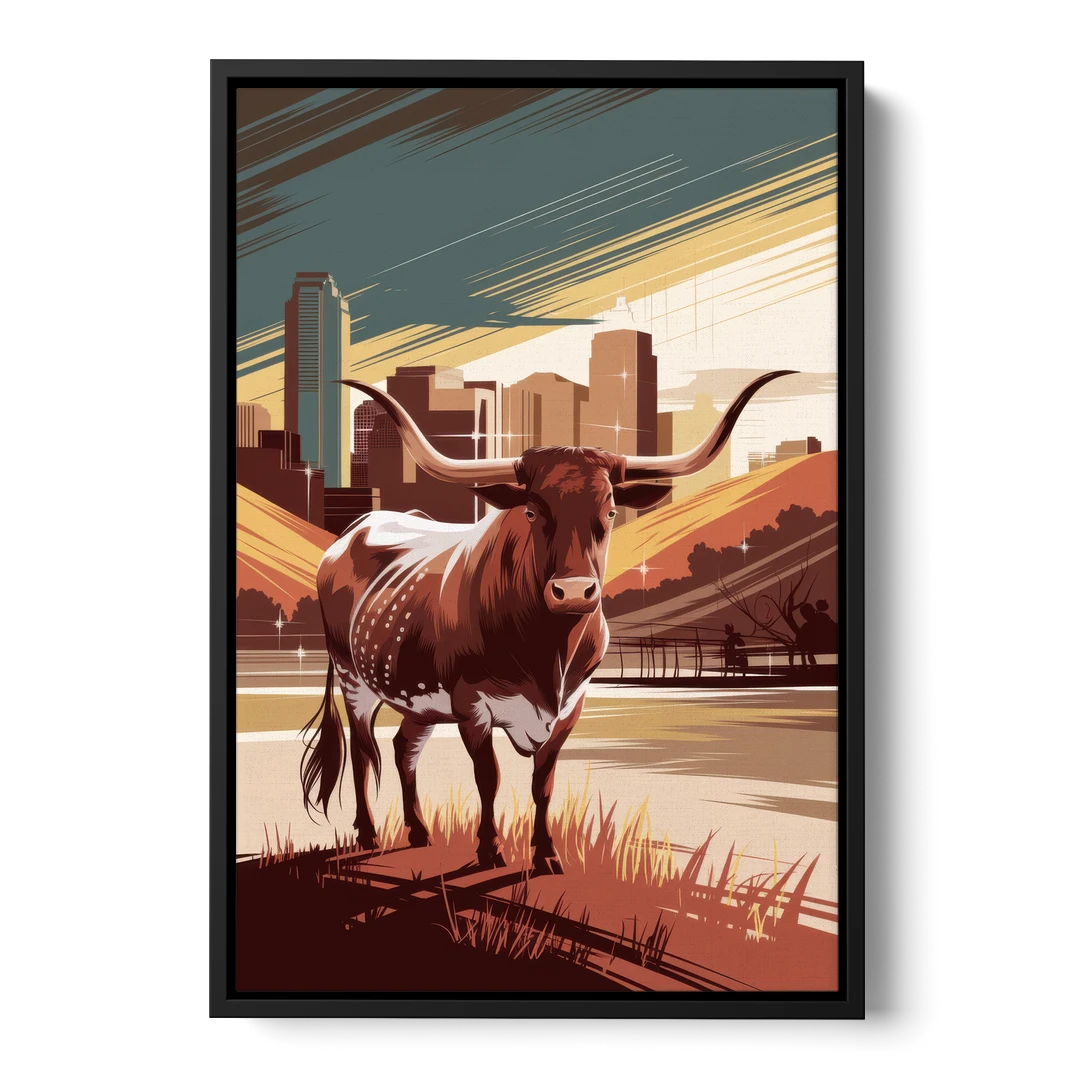 Austin Texas Longhorn Spirit - Black Framed Canvas Wall Art - Front