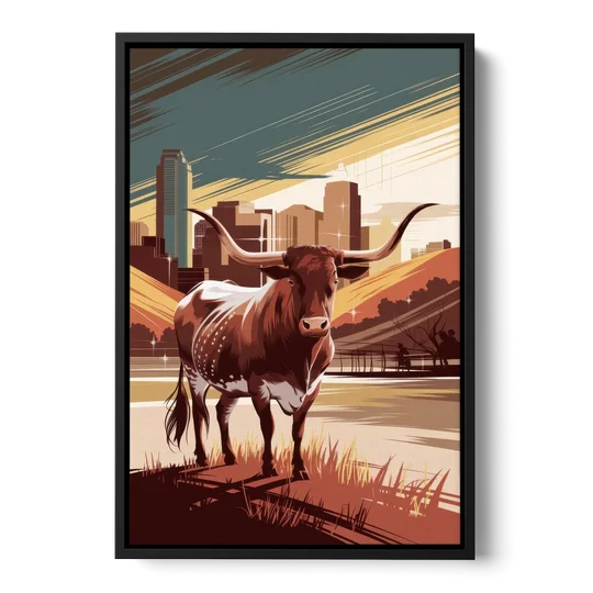 Austin Texas Longhorn Spirit - Black Framed Canvas Wall Art - Front