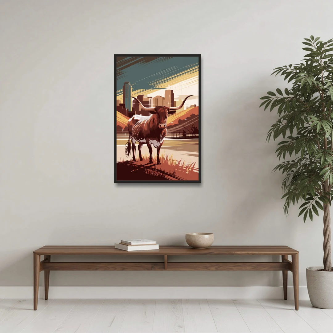 Austin Texas Longhorn Spirit - Black Framed Canvas Wall Art - Coffee Table - 24x36