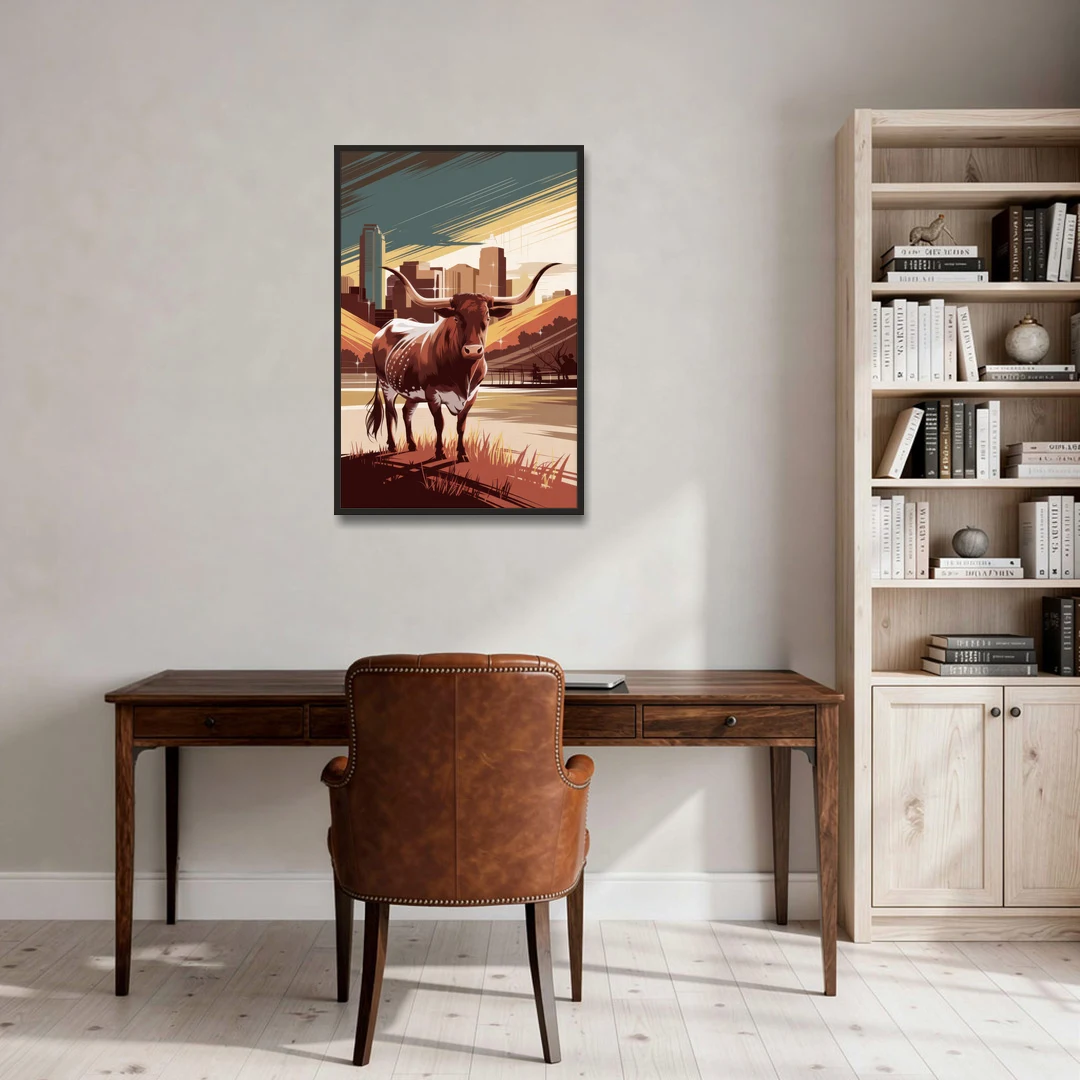 Austin Texas Longhorn Spirit - Black Framed Canvas Wall Art - Office - 24x36