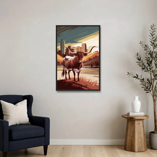 Austin Texas Longhorn Spirit - Black Framed Canvas Wall Art - Sofa - 24x36