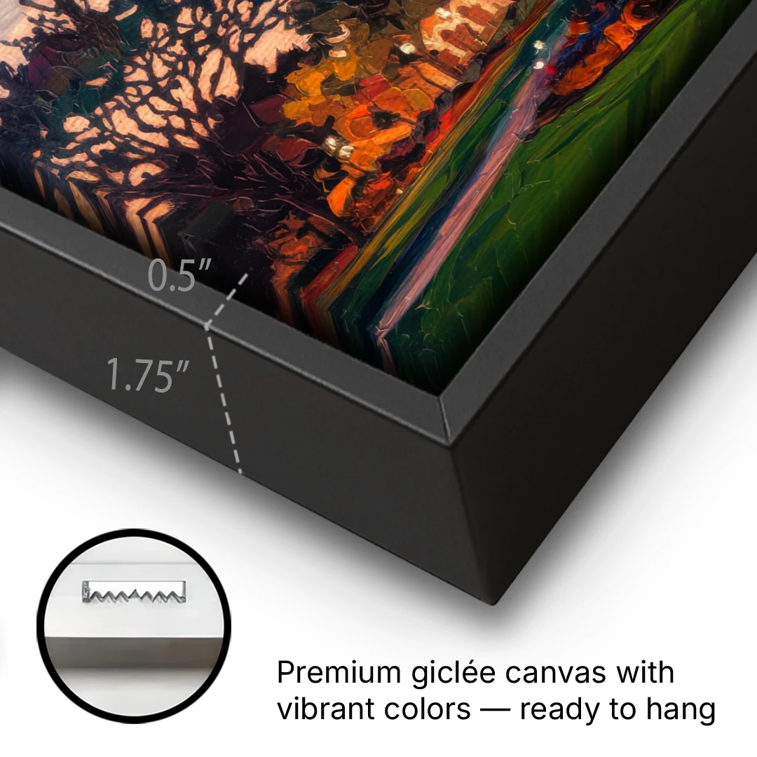 Austin Ut Tower Glow - Black Framed Canvas Wall Art - Gallery Wrap Corner