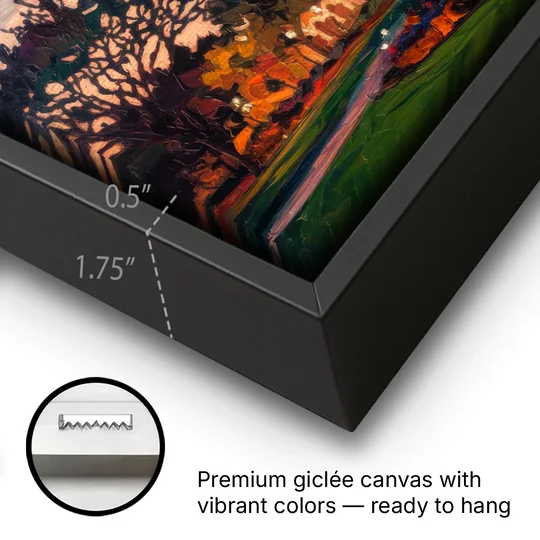 Austin Ut Tower Glow - Black Framed Canvas Wall Art - Gallery Wrap Corner