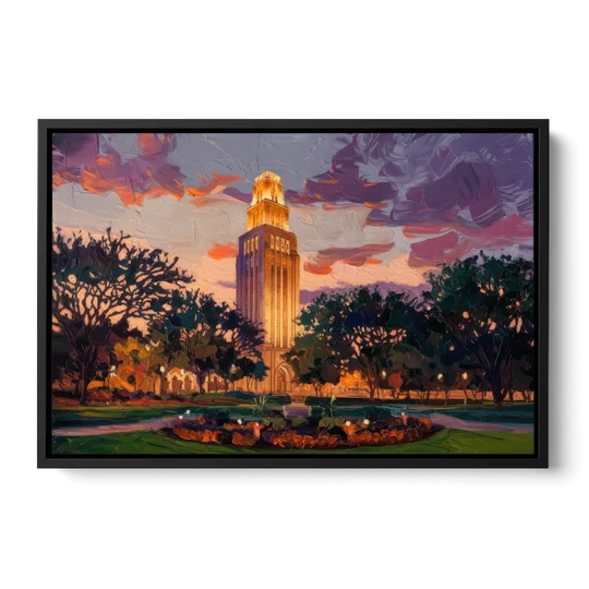 Austin Ut Tower Glow - Black Framed Canvas Wall Art - Front