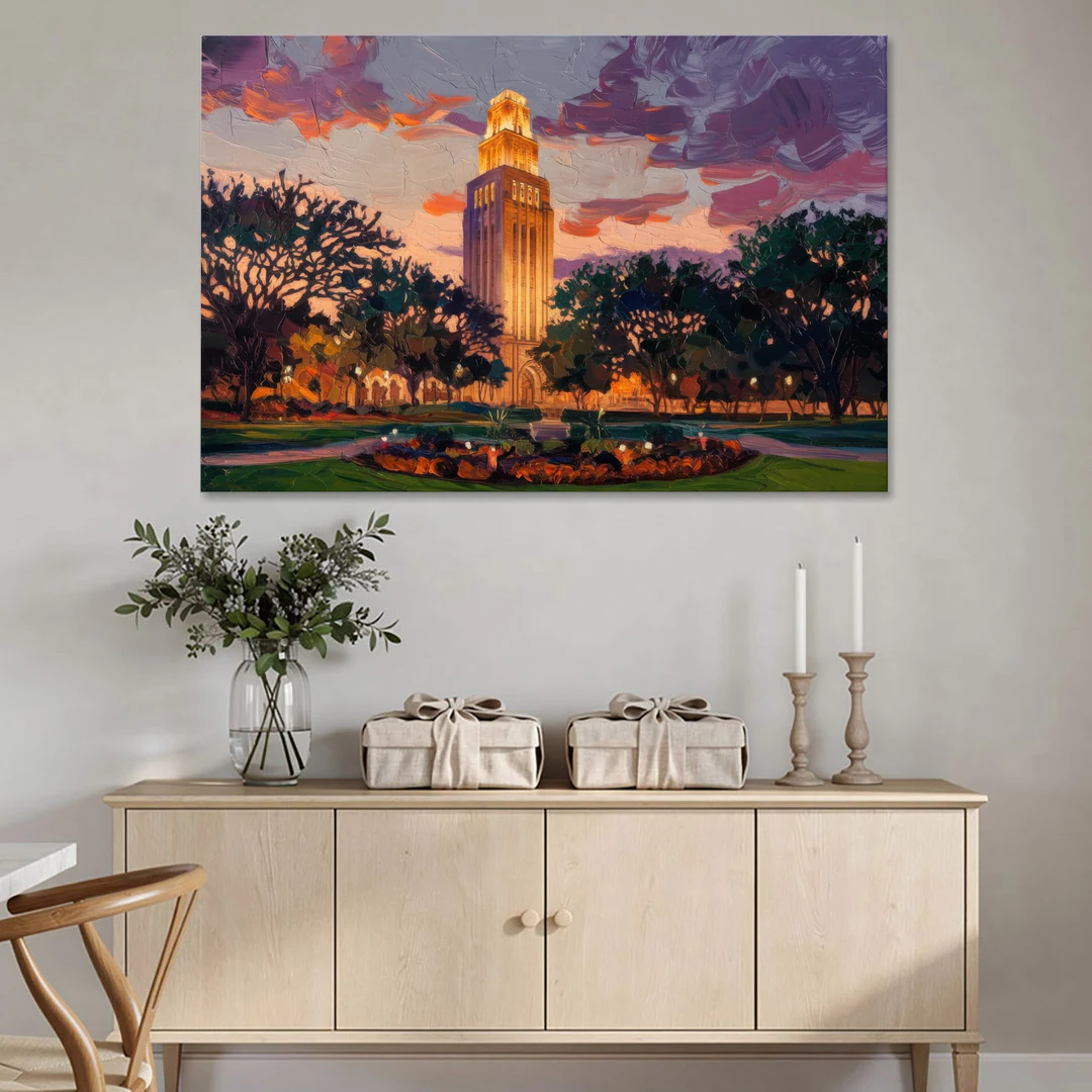 Austin Ut Tower Glow - Canvas Wall Art - Coffee Table - 60x40