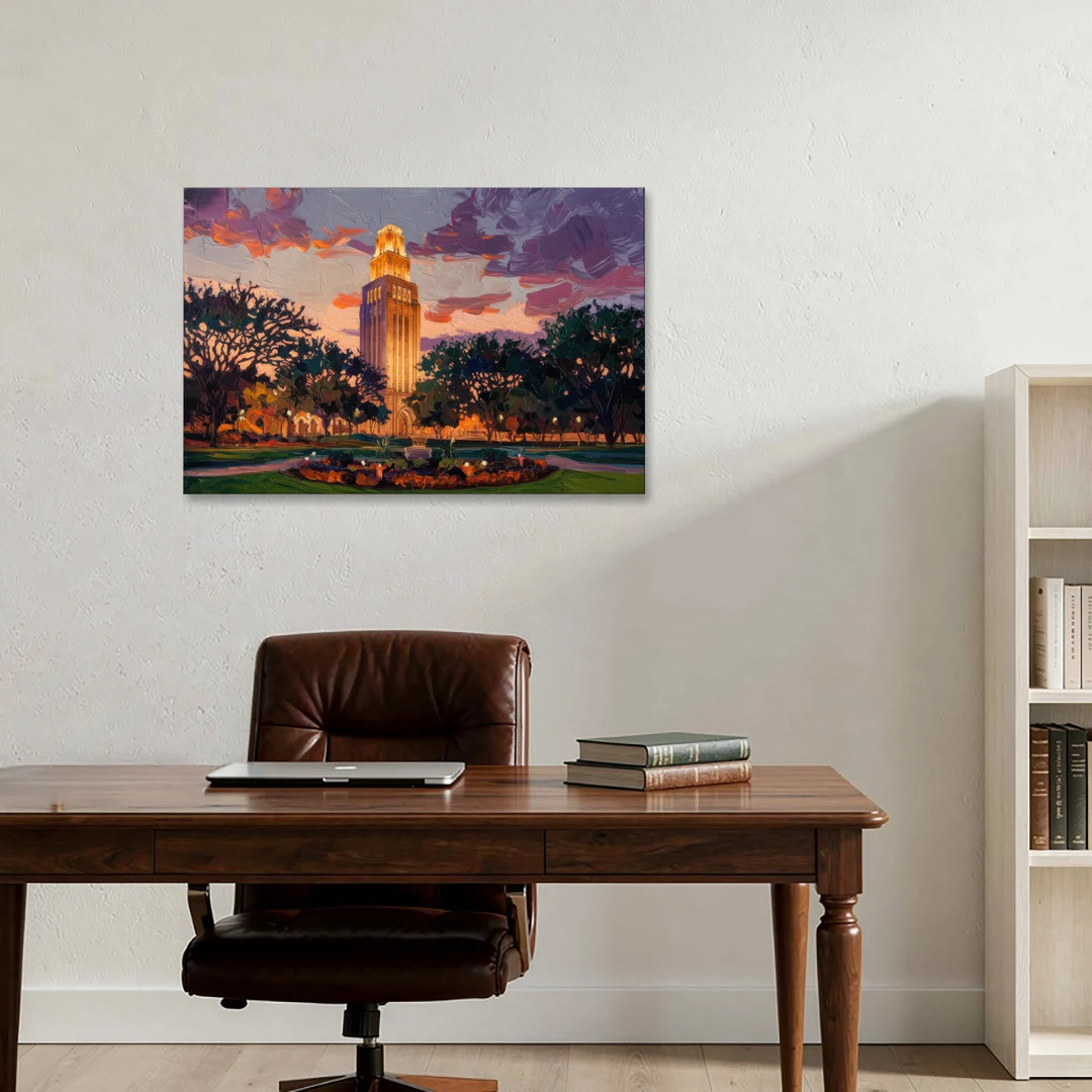 Austin Ut Tower Glow - Canvas Wall Art - Office - 36x24