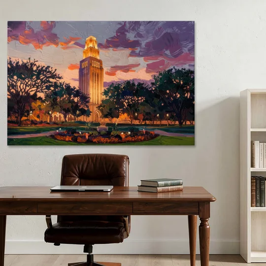 Austin Ut Tower Glow - Canvas Wall Art - Office - 60x40