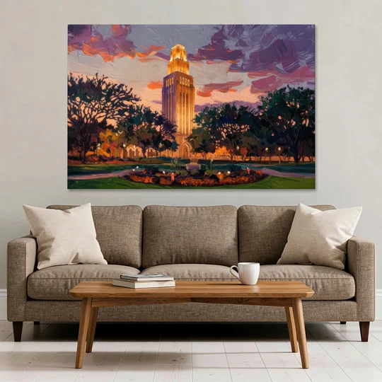 Austin Ut Tower Glow - Canvas Wall Art - Sofa - 60x40