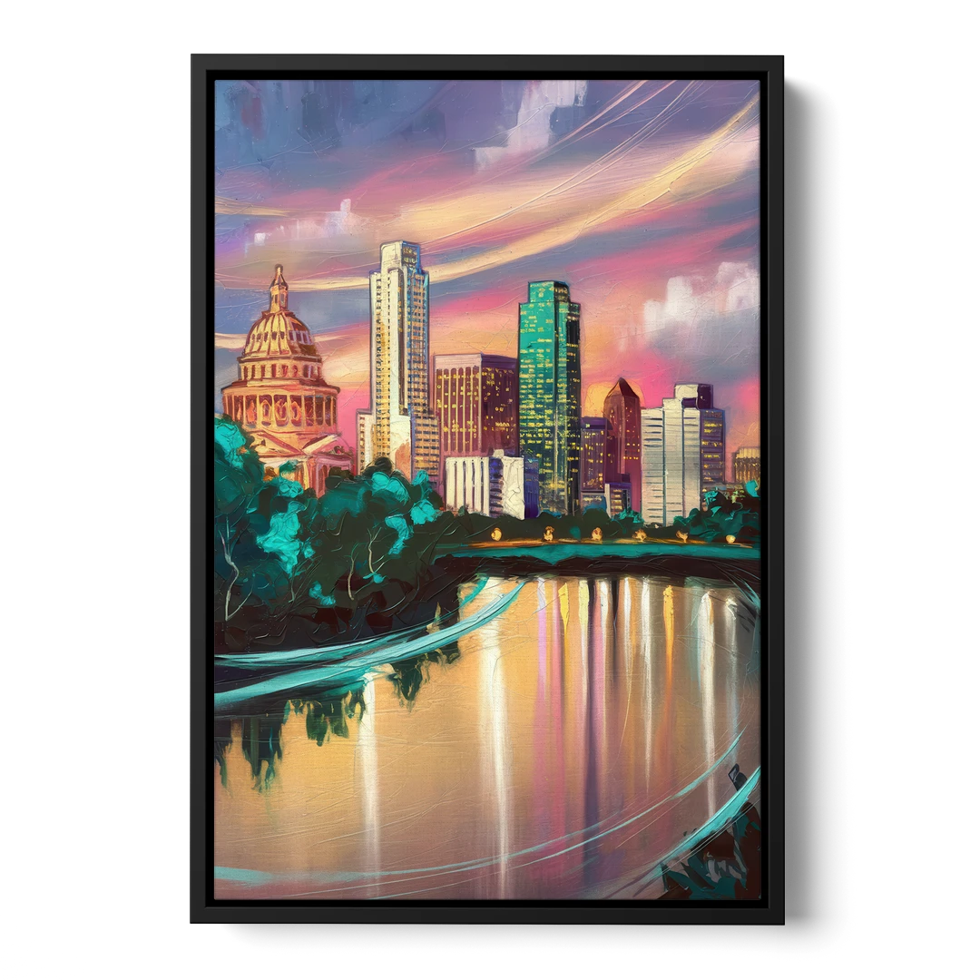 Austin Vibrant Skyline - Black Framed Canvas Wall Art - Front