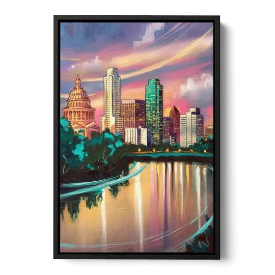 Austin Vibrant Skyline - Black Framed Canvas Wall Art - Front