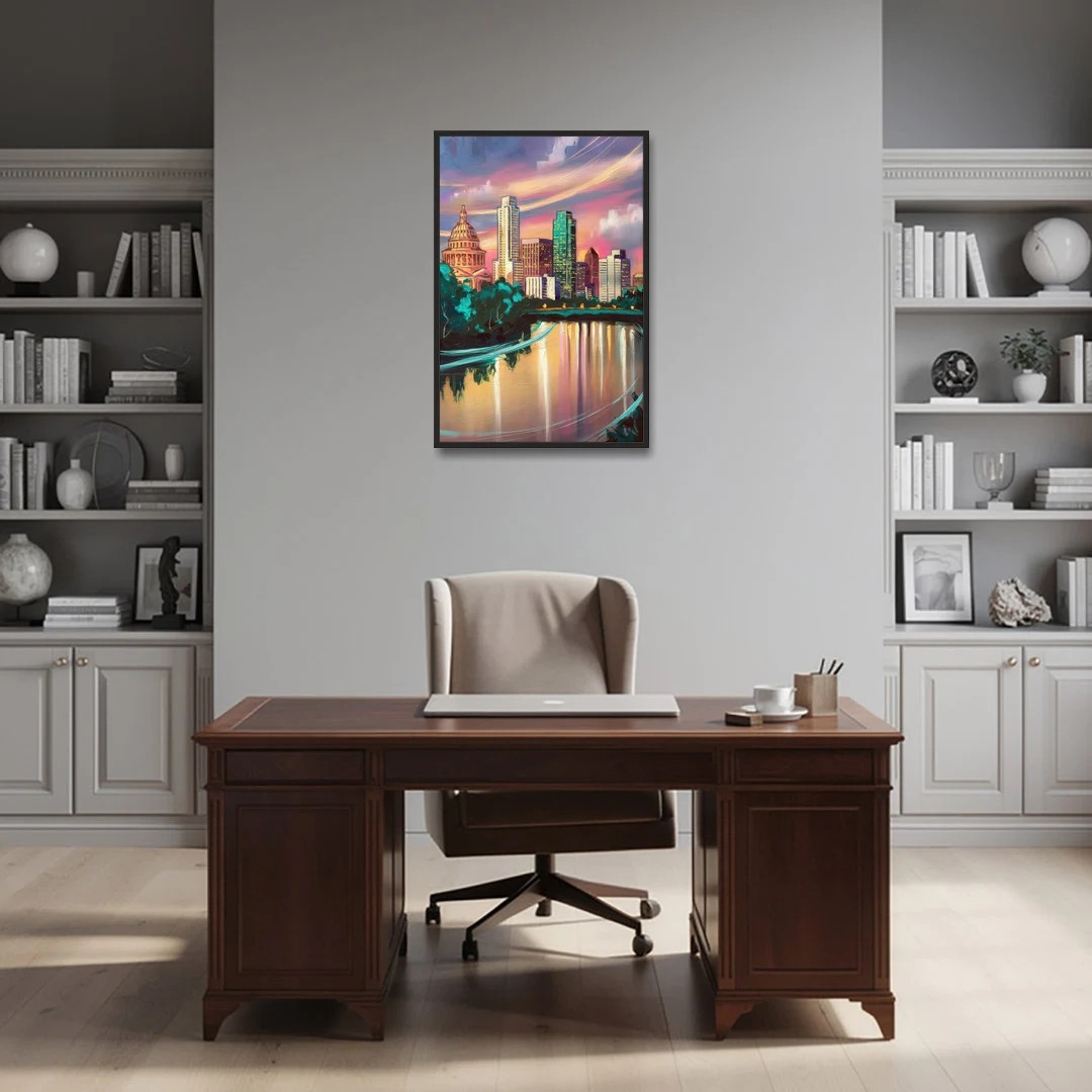 Austin Vibrant Skyline - Black Framed Canvas Wall Art - Office - 24x36