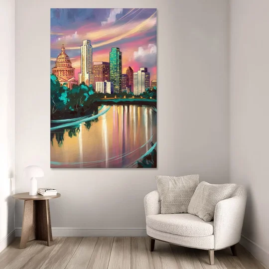 Austin Vibrant Skyline - Canvas Wall Art - Sofa - 40x60