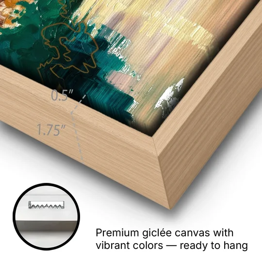 Austin Westlake Hills View - Oak Framed Canvas Wall Art - Gallery Wrap Corner
