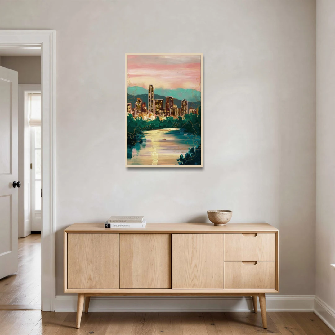 Austin Westlake Hills View - Oak Framed Canvas Wall Art - Coffee Table - 24x36