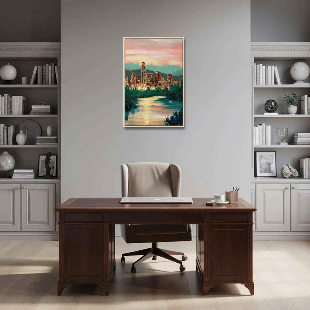 Austin Westlake Hills View - Oak Framed Canvas Wall Art - Office - 24x36