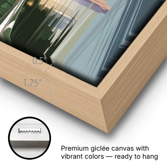 Austin Zilker Park Views - Oak Framed Canvas Wall Art - Gallery Wrap Corner