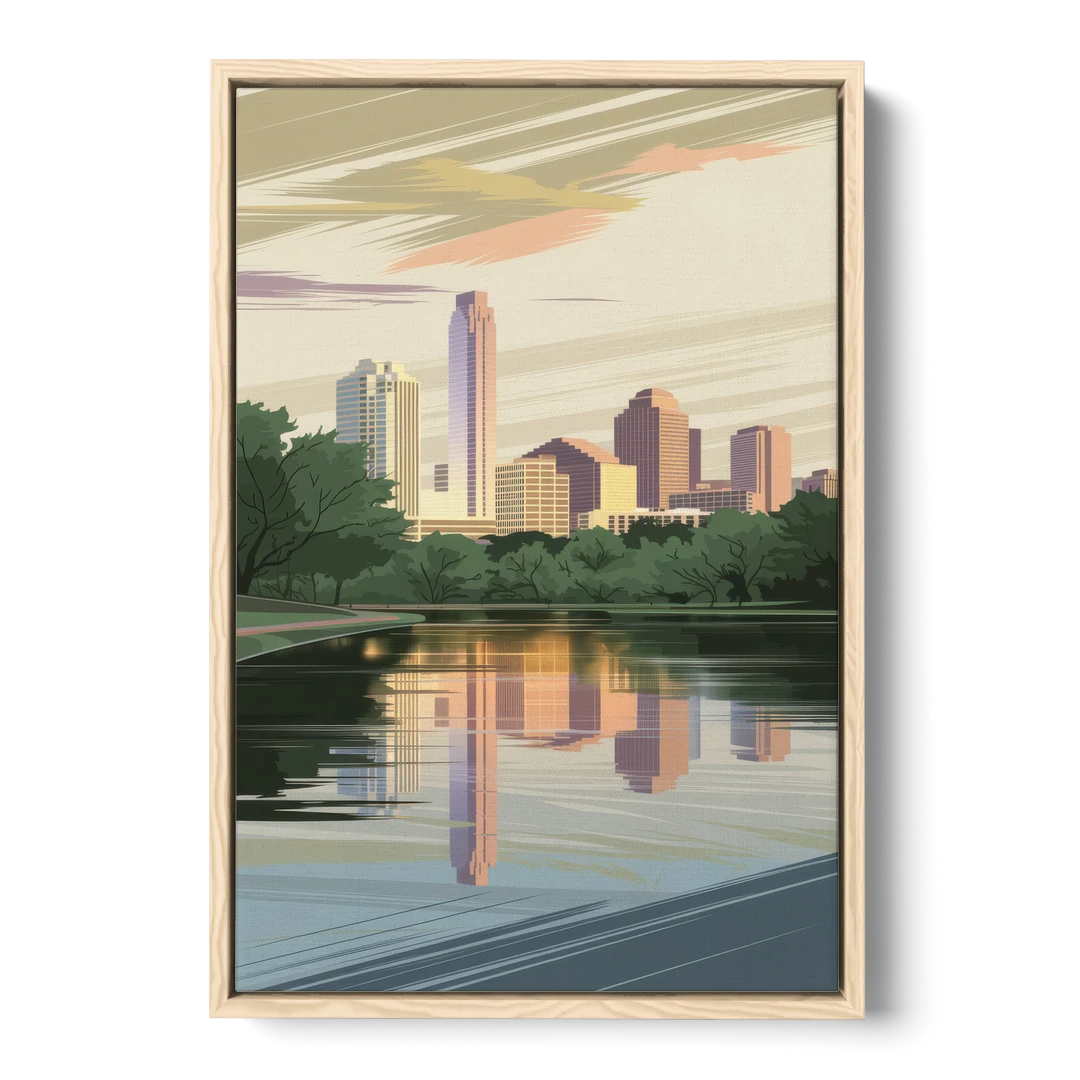 Austin Zilker Park Views - Oak Framed Canvas Wall Art - Front