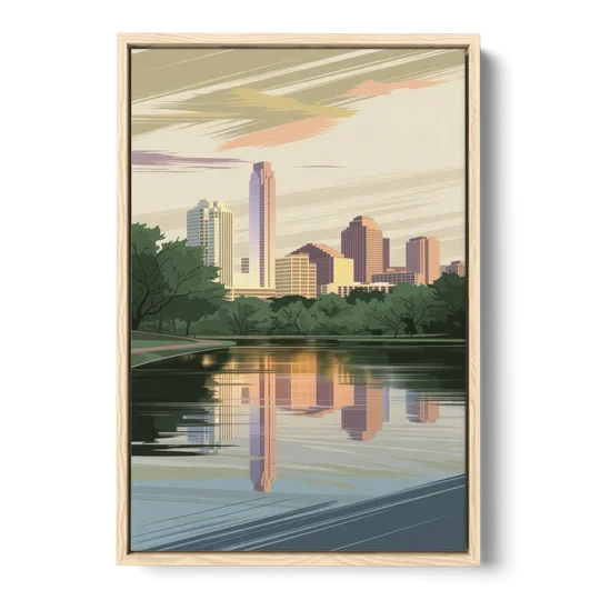 Austin Zilker Park Views - Oak Framed Canvas Wall Art - Front