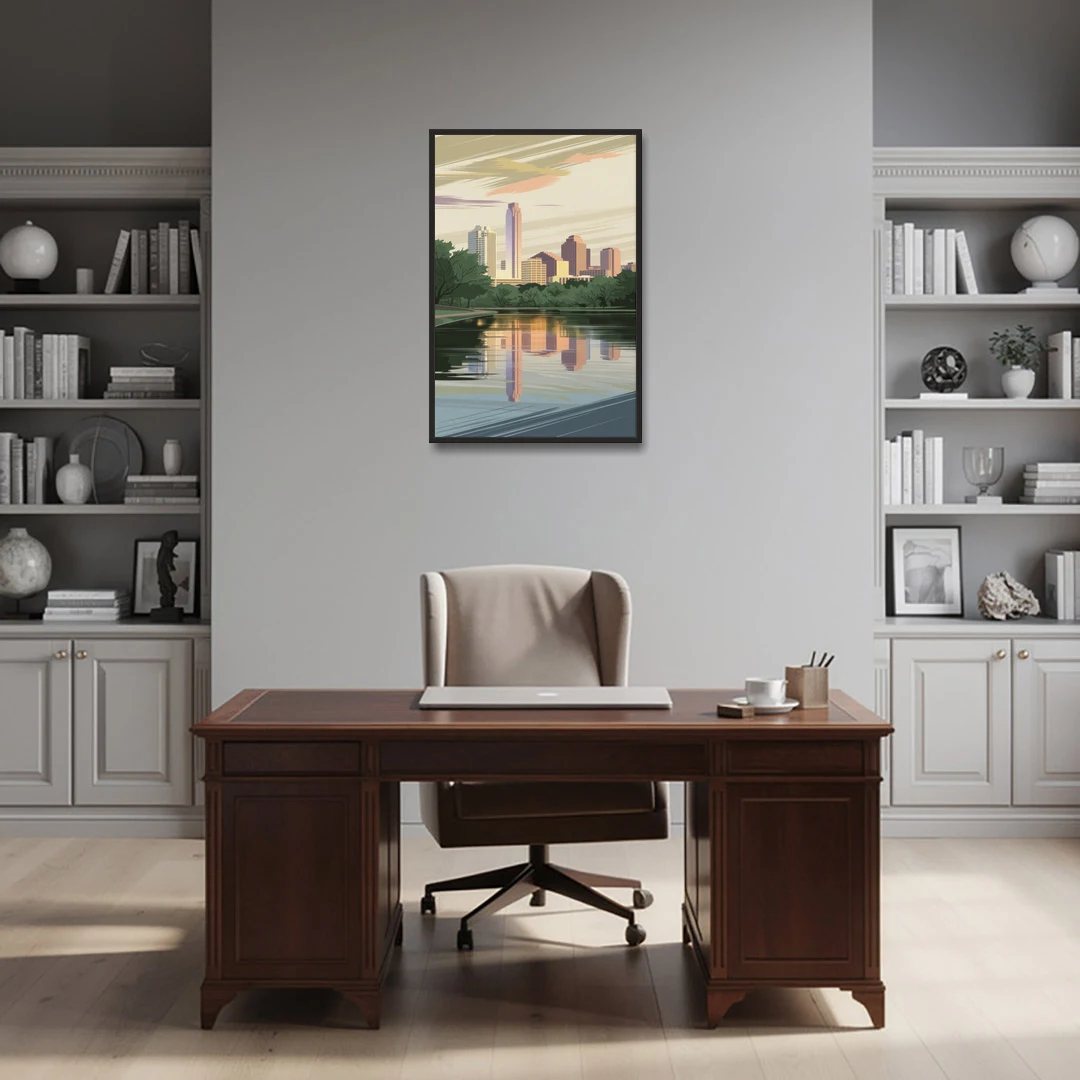Austin Zilker Park Views - Black Framed Canvas Wall Art - Office - 24x36