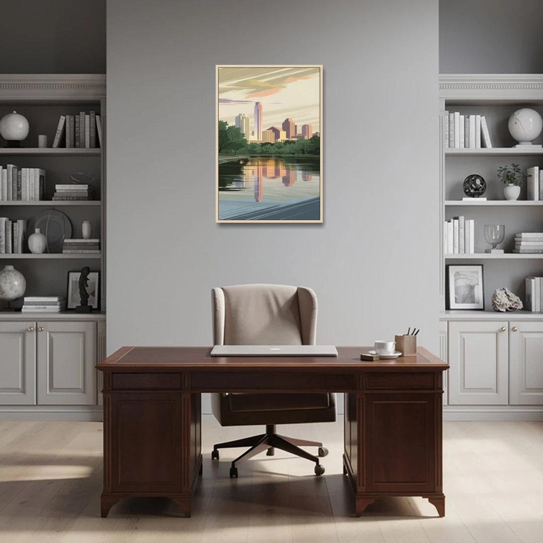 Austin Zilker Park Views - Oak Framed Canvas Wall Art - Office - 24x36