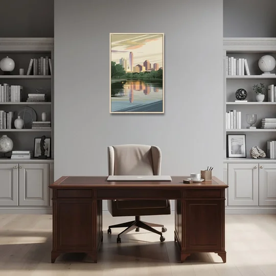 Austin Zilker Park Views - Oak Framed Canvas Wall Art - Office - 24x36
