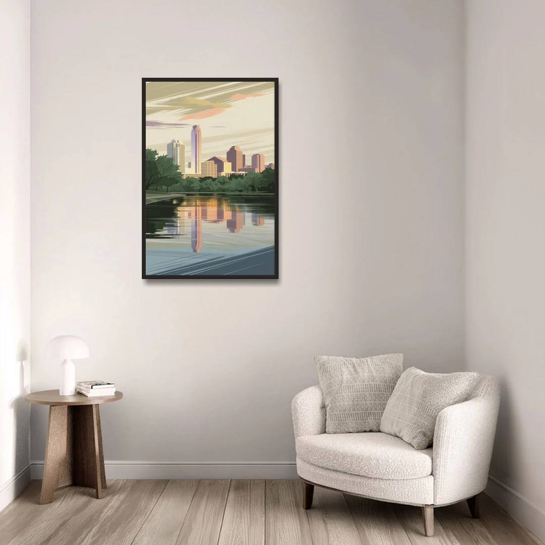 Austin Zilker Park Views - Black Framed Canvas Wall Art - Sofa - 24x36
