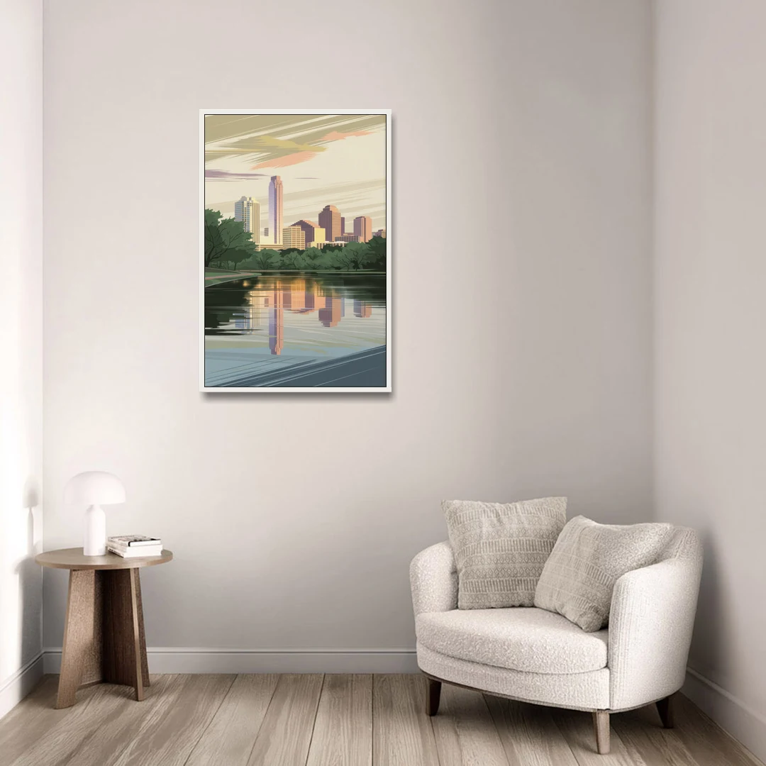 Austin Zilker Park Views - White Framed Canvas Wall Art - Sofa - 24x36