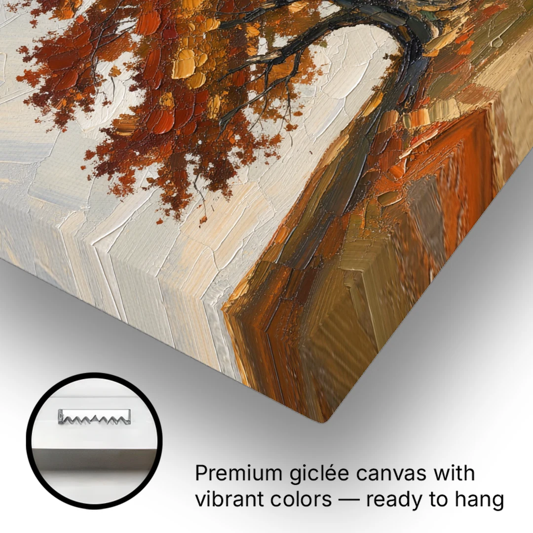 Autumn Tree Painting with Windblown Oak Leaves - Canvas Wall Art - Gallery Wrap Corner